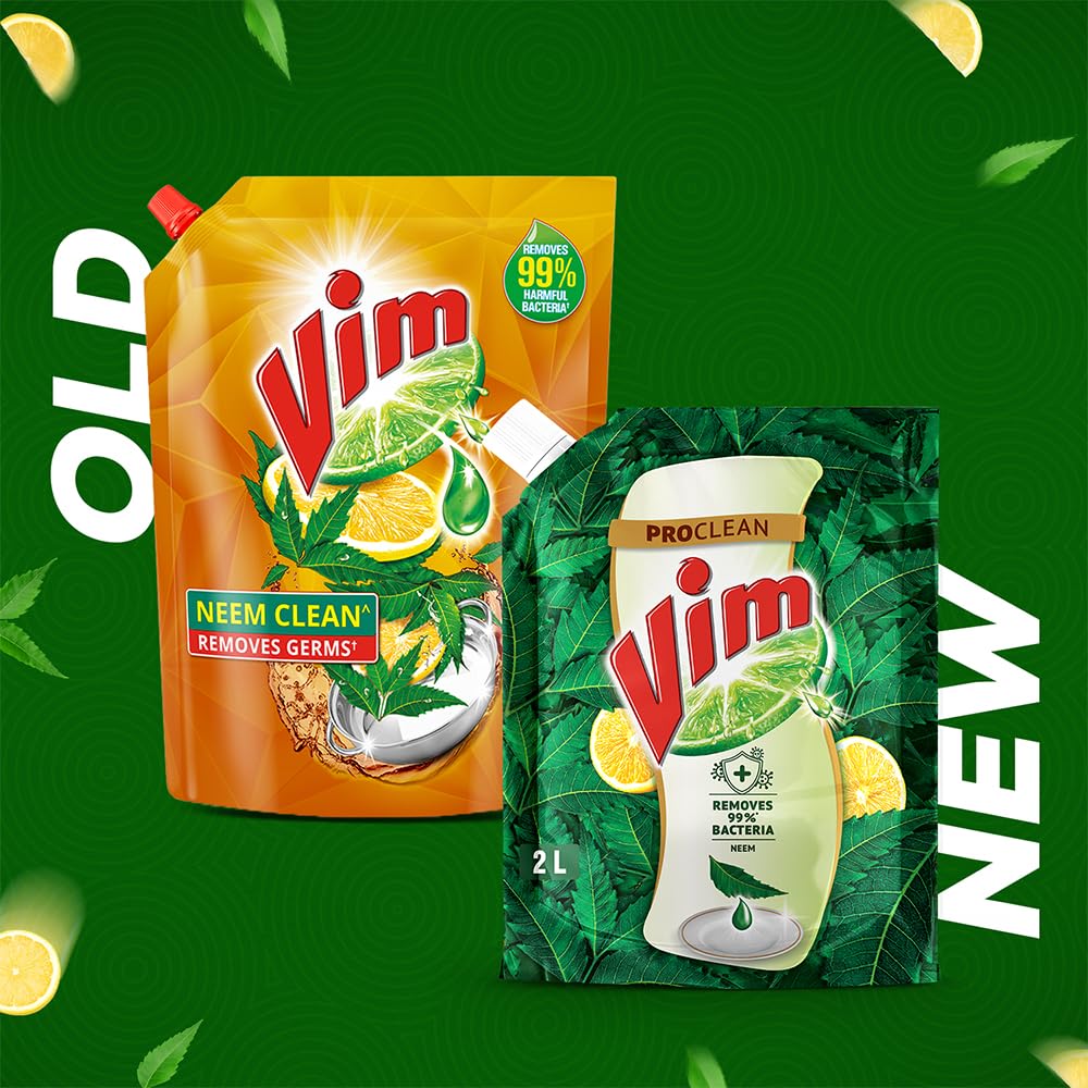 Vim Dishwash Anti Bac Liquid, Neem, 2 Ltr (Pack of 2)